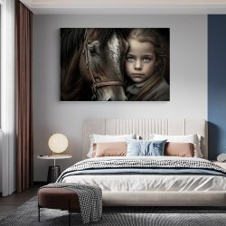 Tablou canvas portret fetita cu cal maro crem alb 1126 dormitor - Afis Poster Tablou portret fetita cu cal pentru living casa birou bucatarie livrare in 24 ore la cel mai bun pret.