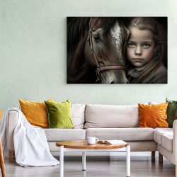 Tablou canvas portret fetita cu cal maro crem alb 1126 living 1 - Afis Poster Tablou portret fetita cu cal pentru living casa birou bucatarie livrare in 24 ore la cel mai bun pret.