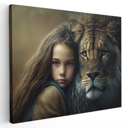 Tablou canvas portret fetita cu leu maro crem gri 1125 - Afis Poster portret fetita cu leu maro crem gri pentru living casa birou bucatarie livrare in 24 ore la cel mai bun pret.