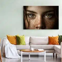 Tablou canvas portret fetita cu pistrui detaliu ochi maro gri 1238 living 1 - Afis Poster portret fetita cu pistrui detaliu ochi maro gri pentru living casa birou bucatarie livrare in 24 ore la cel mai bun pret.