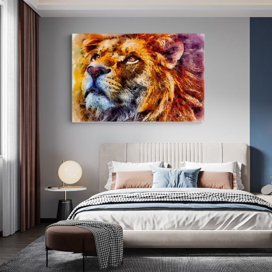 Tablou canvas portret leu acuarela multicolor 1193 dormitor - Afis Poster leu acuarela pentru living casa birou bucatarie livrare in 24 ore la cel mai bun pret.