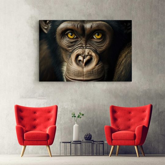 Tablou canvas portret maimuta gorila maro galben 1239 hol - Afis Poster portret maimuta gorila maro galben pentru living casa birou bucatarie livrare in 24 ore la cel mai bun pret.