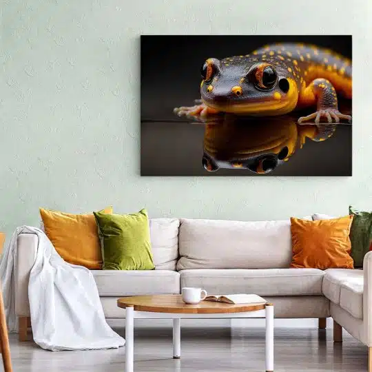 Tablou canvas salamandra cu propria reflexie portocaliu negru 1136 living 1 - Afis Poster salamandra cu propria reflexie portocaliu negru pentru living casa birou bucatarie livrare in 24 ore la cel mai bun pret.