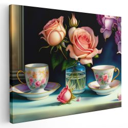 Tablou canvas set ceai cu vaza trandafiri roz albastru mov 1129 - Afis Poster set ceai cu vaza trandafiri roz albastru mov pentru living casa birou bucatarie livrare in 24 ore la cel mai bun pret.