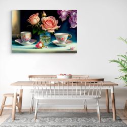 Tablou canvas set ceai cu vaza trandafiri roz albastru mov 1129 bucatarie3 - Afis Poster set ceai cu vaza trandafiri roz albastru mov pentru living casa birou bucatarie livrare in 24 ore la cel mai bun pret.