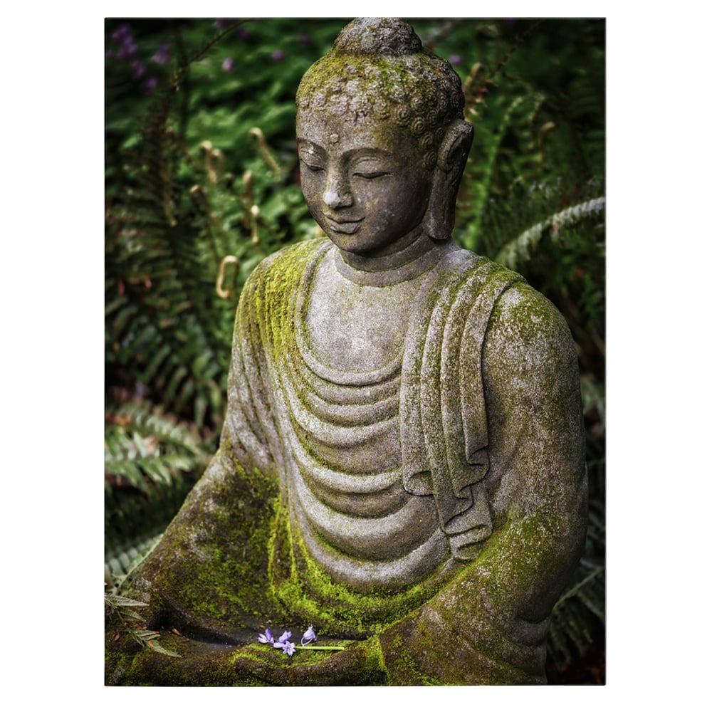 Tablou canvas statuie Buddha in nuante verde, maro, gri 1034 - Material produs:: Tablou canvas pe panza CU RAMA, Dimensiunea:: 80x120 cm
