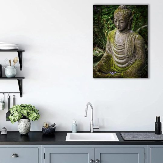 Tablou canvas statue portret Buddha in nuante verde maro gri 1034 bucatarie - Afis Poster statuie Buddha verde maro gri pentru living casa birou bucatarie livrare in 24 ore la cel mai bun pret.