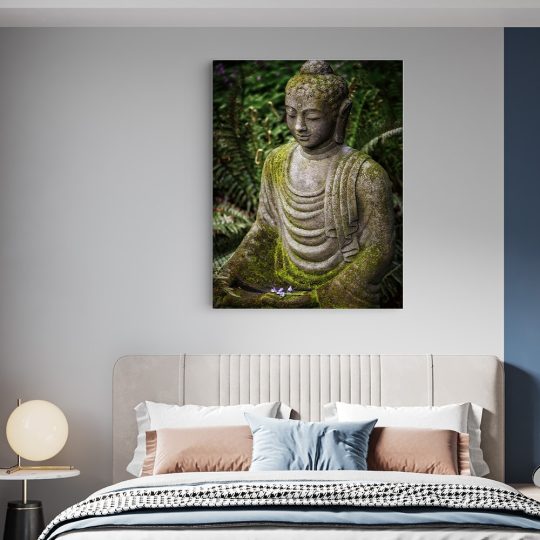 Tablou canvas statue portret Buddha in nuante verde maro gri 1034 dormitor - Afis Poster statuie Buddha verde maro gri pentru living casa birou bucatarie livrare in 24 ore la cel mai bun pret.