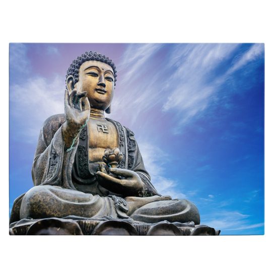 Tablou canvas statuie Buddha in meditatie albastru maro 1168 front - Afis Poster statuie Buddha in meditatie albastru maro pentru living casa birou bucatarie livrare in 24 ore la cel mai bun pret.
