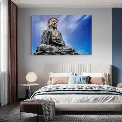 Tablou canvas statuie Buddha in meditatie albastru maro 1168 dormitor - Afis Poster statuie Buddha in meditatie albastru maro pentru living casa birou bucatarie livrare in 24 ore la cel mai bun pret.