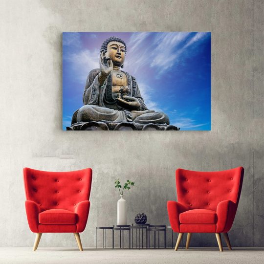 Tablou canvas statuie Buddha in meditatie albastru maro 1168 hol - Afis Poster statuie Buddha in meditatie albastru maro pentru living casa birou bucatarie livrare in 24 ore la cel mai bun pret.