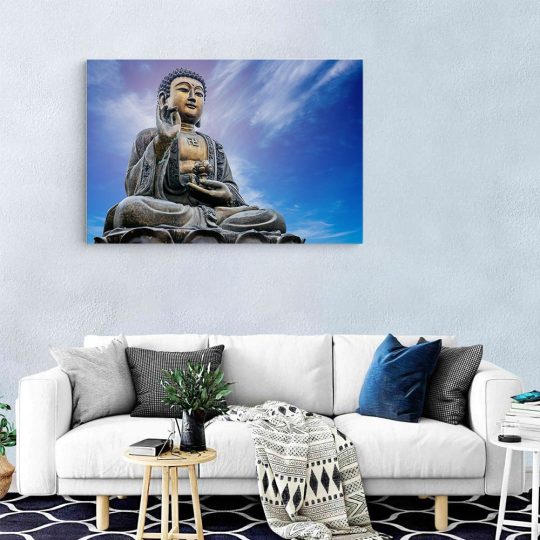 Tablou canvas statuie Buddha in meditatie albastru maro 1168 living modern - Afis Poster statuie Buddha in meditatie albastru maro pentru living casa birou bucatarie livrare in 24 ore la cel mai bun pret.
