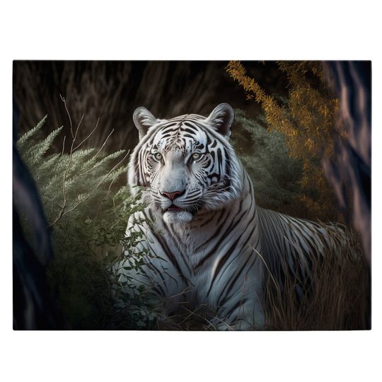 Tablou canvas tigru alb in natura negru alb verde 1111 front - Afis Poster tigru alb in natura negru alb verde pentru living casa birou bucatarie livrare in 24 ore la cel mai bun pret.