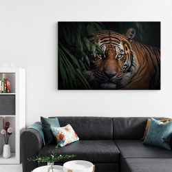 Tablou canvas tigru in salbaticie negru maro verde 1113 living - Afis Poster tigru in salbaticie negru maro verde pentru living casa birou bucatarie livrare in 24 ore la cel mai bun pret.