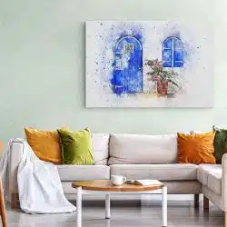 Tablou canvas usa fereastra si ghiveci albastru roz maro 1265 living 1 - Afis Poster usa pentru living casa birou bucatarie livrare in 24 ore la cel mai bun pret.