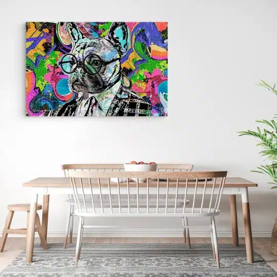 Tablou cap caine cu ochelari fundal abstract multicolor 1892 bucatarie3 - Afis Poster Tablou cap caine cu ochelari fundal abstract multicolor multicolor pentru living casa birou bucatarie livrare in 24 ore la cel mai bun pret.