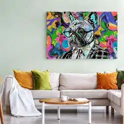 Tablou cap caine cu ochelari fundal abstract multicolor 1892 living 1 - Afis Poster Tablou cap caine cu ochelari fundal abstract multicolor multicolor pentru living casa birou bucatarie livrare in 24 ore la cel mai bun pret.