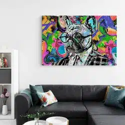 Tablou cap caine cu ochelari fundal abstract multicolor 1892 living - Afis Poster Tablou cap caine cu ochelari fundal abstract multicolor multicolor pentru living casa birou bucatarie livrare in 24 ore la cel mai bun pret.