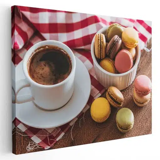 Tablou ceasca cu cafea si macarons 3895