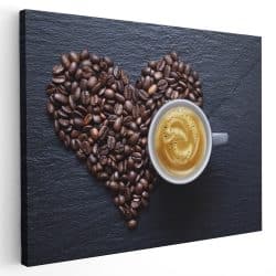 Tablou ceasca de cafea inima din boabe cafea 3892