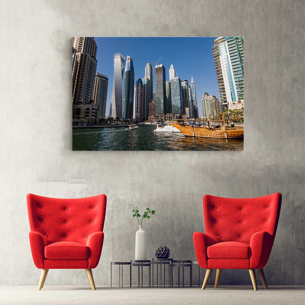 Tablou cladiri moderne in Dubai - Material produs:: Tablou canvas pe panza CU RAMA, Dimensiunea:: 70x100 cm - 1 | YEO