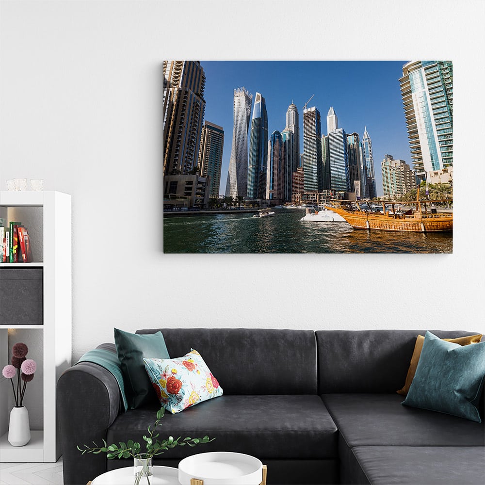 Tablou cladiri moderne in Dubai - Material produs:: Tablou canvas pe panza CU RAMA, Dimensiunea:: 70x100 cm - 2 | YEO