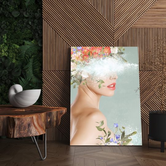 Tablou colaj portret fantezie femeie cu flori verde 1353 living - Afis Poster Tablou modern fantezie femeie cu flori pentru living casa birou bucatarie livrare in 24 ore la cel mai bun pret.