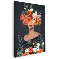 Tablou colaj portret femeie cu flori variate multicolor 1344 - Afis Poster tablou femeie cu flori pentru living casa birou bucatarie livrare in 24 ore la cel mai bun pret.