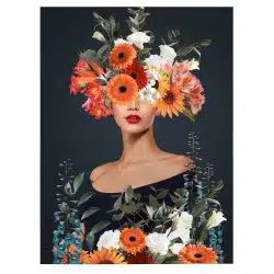 Tablou colaj portret femeie cu flori variate multicolor 1344 front - Afis Poster tablou femeie cu flori pentru living casa birou bucatarie livrare in 24 ore la cel mai bun pret.