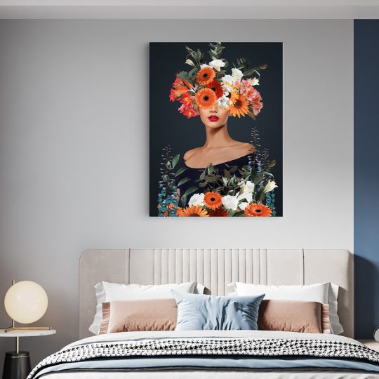 Tablou colaj portret femeie cu flori variate multicolor 1344 dormitor - Afis Poster tablou femeie cu flori pentru living casa birou bucatarie livrare in 24 ore la cel mai bun pret.