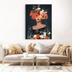 Tablou colaj portret femeie cu flori variate multicolor 1344 living 1 - Afis Poster tablou femeie cu flori pentru living casa birou bucatarie livrare in 24 ore la cel mai bun pret.