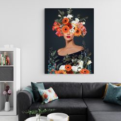 Tablou colaj portret femeie cu flori variate multicolor 1344 living 2 - Afis Poster tablou femeie cu flori pentru living casa birou bucatarie livrare in 24 ore la cel mai bun pret.
