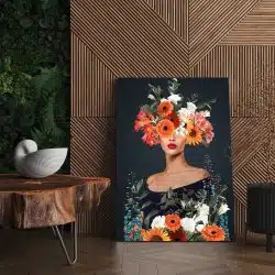 Tablou colaj portret femeie cu flori variate multicolor 1344 living - Afis Poster tablou femeie cu flori pentru living casa birou bucatarie livrare in 24 ore la cel mai bun pret.