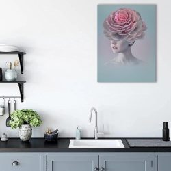Tablou colaj portret femeie cu trandafir pe cap roz 1346 bucatarie - Afis Poster colaj portret femeie cu trandafir pe cap roz pentru living casa birou bucatarie livrare in 24 ore la cel mai bun pret.