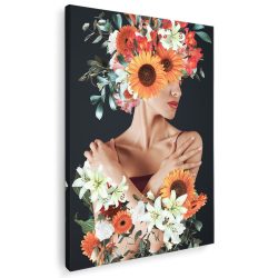 Tablou colaj portret femeie profil cu flori variate multicolor 1349 - Afis Poster tablou femeie cu flori pe cap pentru living casa birou bucatarie livrare in 24 ore la cel mai bun pret.