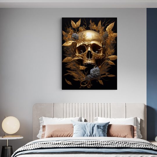 Tablou craniu cu frunze foita de aur auriu negru 1689 dormitor - Afis Poster Tablou craniu cu frunze foita de aur pentru living casa birou bucatarie livrare in 24 ore la cel mai bun pret.