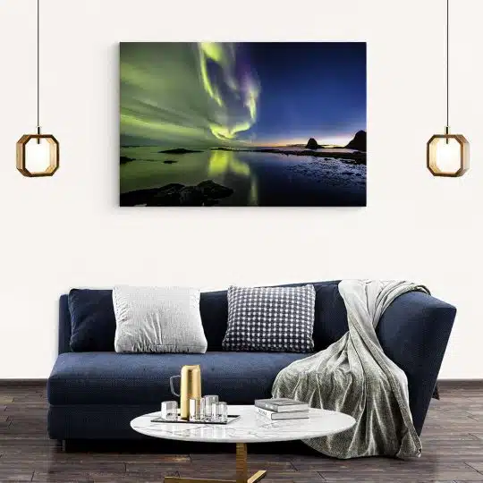 Tablou cu aurora boreală Luminile Nordului în Norvegia 4394 living modern 2