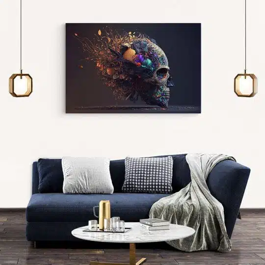 Tablou fantezie craniu cu ornament decorativ albastru galben 1668 living modern 2 - Afis Poster Tablou fantezie craniu cu ornament decorativ pentru living casa birou bucatarie livrare in 24 ore la cel mai bun pret.