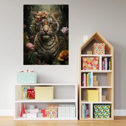 Tablou fantezie tigru cu trandafir pe cap maro verde 1691 camera copii - Afis Poster Tablou fantezie tigru cu trandafir pe cap pentru living casa birou bucatarie livrare in 24 ore la cel mai bun pret.