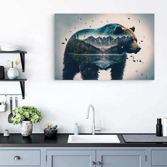 Tablou fantezie urs brun si peisaj munte albastru maro 1664 bucatarie - Afis Poster Tablou urs brun si peisaj munte pentru living casa birou bucatarie livrare in 24 ore la cel mai bun pret.
