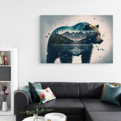 Tablou fantezie urs brun si peisaj munte albastru maro 1664 living - Afis Poster Tablou urs brun si peisaj munte pentru living casa birou bucatarie livrare in 24 ore la cel mai bun pret.