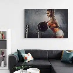 Tablou femeie langa aparat fitness cu haltere 3292 living