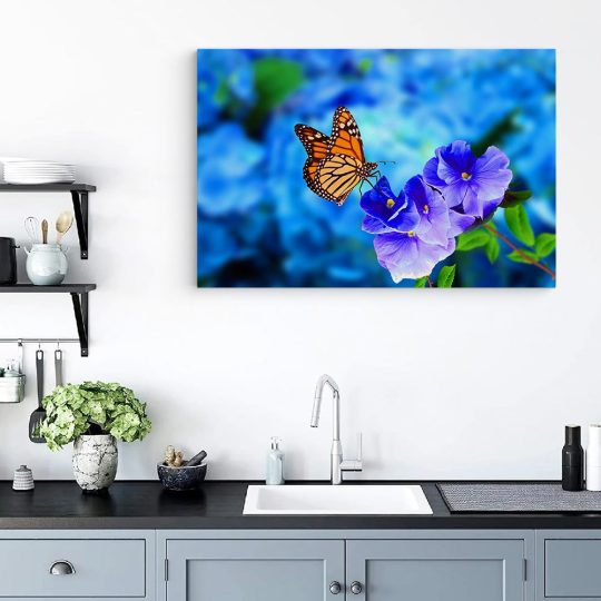 Tablou fluture monarh pe floare albastra albastru 1582 bucatarie - Afis Poster Tablou fluture monarh pentru living casa birou bucatarie livrare in 24 ore la cel mai bun pret.