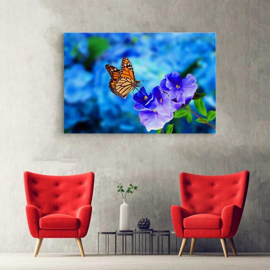 Tablou fluture monarh pe floare albastra albastru 1582 hol - Afis Poster Tablou fluture monarh pentru living casa birou bucatarie livrare in 24 ore la cel mai bun pret.