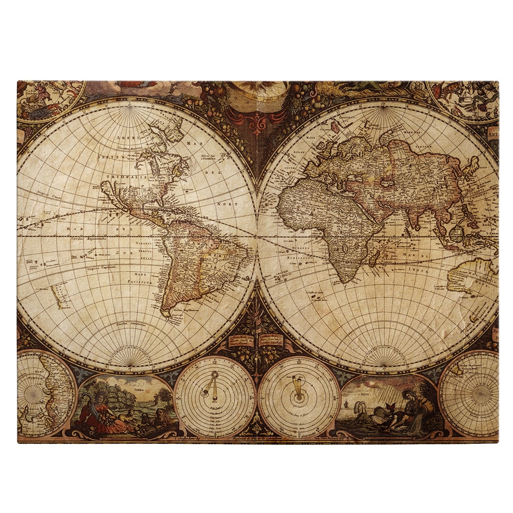 Tablou afis poster harta veche a lumii 1962 - Material produs:: Tablou canvas pe panza CU RAMA, Dimensiunea:: 80x120 cm