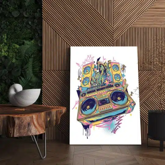 Tablou ilustratie casetofon cu boxe multicolor 2049 living - Afis Poster Tablou ilustratie casetofon cu boxe multicolor pentru living casa birou bucatarie livrare in 24 ore la cel mai bun pret.