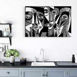 Tablou ilustratie portrete in stil cubism alb negru 1434 bucatarie - Afis Poster tablou portrete in stil cubism pentru living casa birou bucatarie livrare in 24 ore la cel mai bun pret.