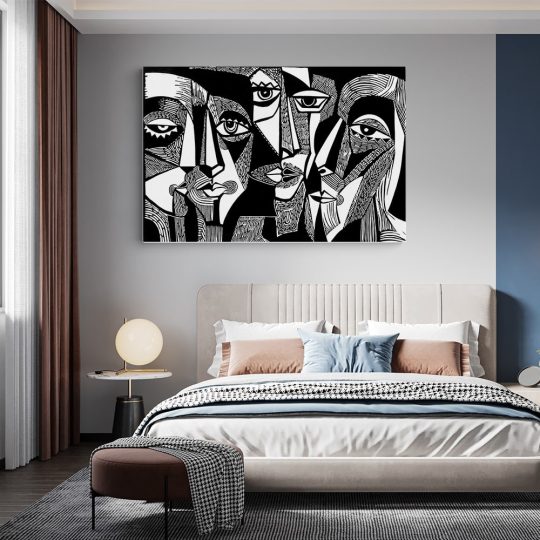 Tablou ilustratie portrete in stil cubism alb negru 1434 dormitor - Afis Poster tablou portrete in stil cubism pentru living casa birou bucatarie livrare in 24 ore la cel mai bun pret.