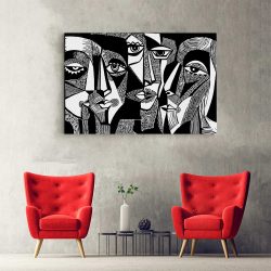 Tablou ilustratie portrete in stil cubism alb negru 1434 hol - Afis Poster tablou portrete in stil cubism pentru living casa birou bucatarie livrare in 24 ore la cel mai bun pret.
