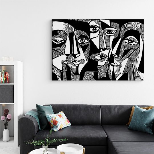 Tablou ilustratie portrete in stil cubism alb negru 1434 living - Afis Poster tablou portrete in stil cubism pentru living casa birou bucatarie livrare in 24 ore la cel mai bun pret.